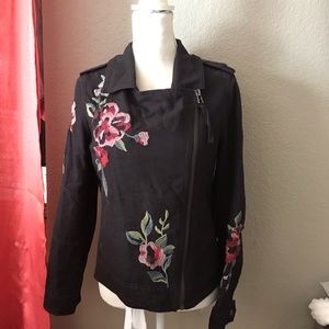 Kenzie jeans black embroidered moto jacket